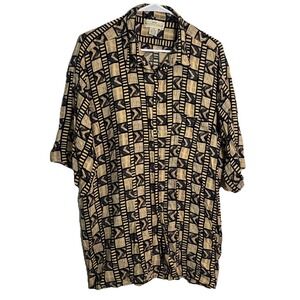 Vintage Natural Issue 3X Rayon‎ Shirt Made in Korea Abstract Geometric Print